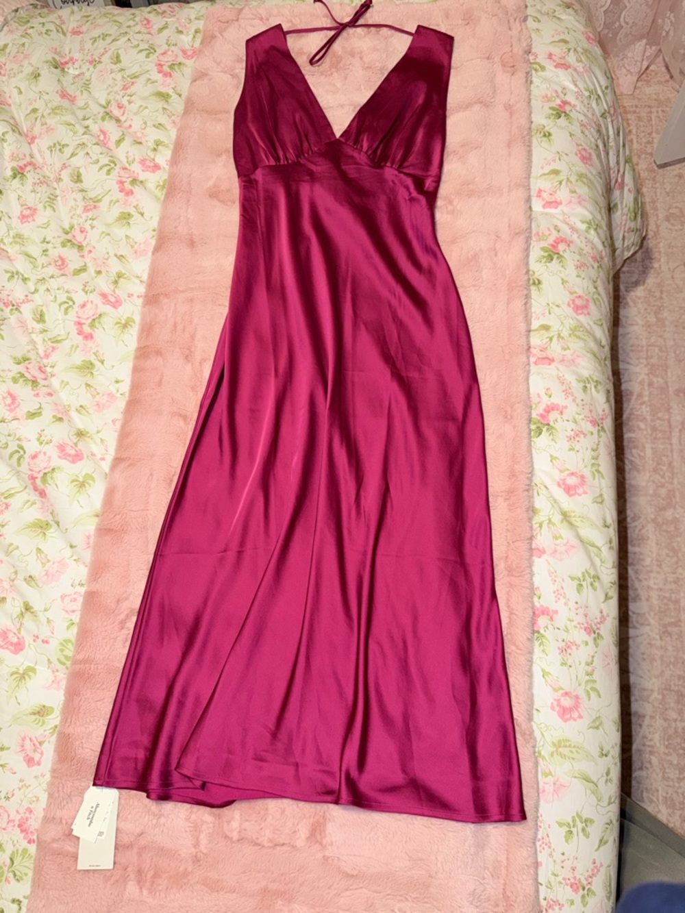 Abercrombie & Fitch Hot Pink Satin Dress Size Large Petite